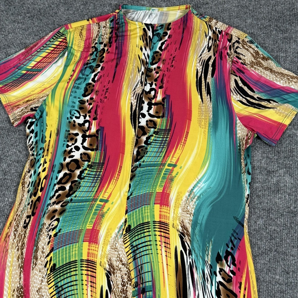 Midi Bodycon Dress Womens 2XL Stretch Vibrant Colorful Animal Print Vacation USA